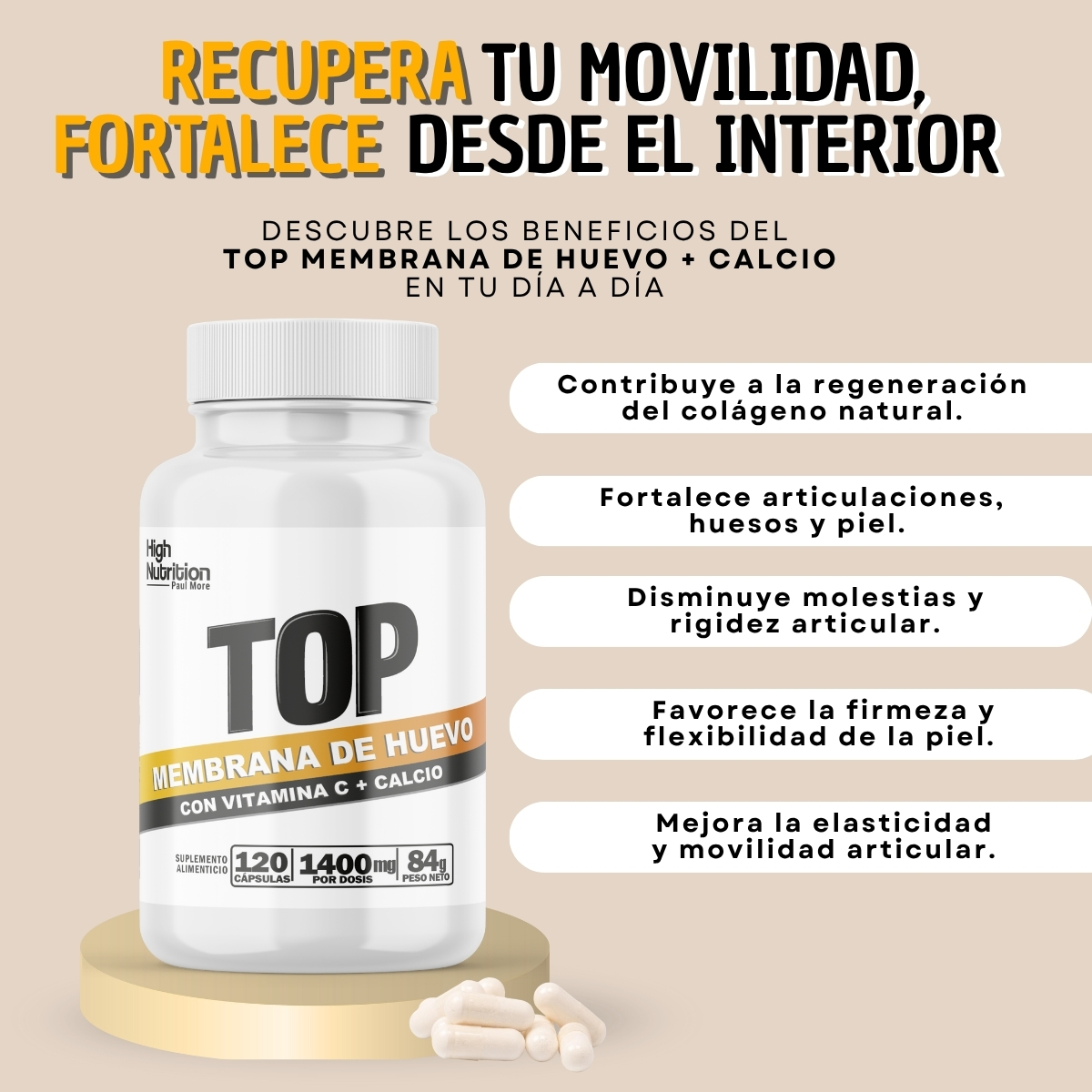 Membrana De Huevo + Calcio 120caps - Paul More - Imagen 4