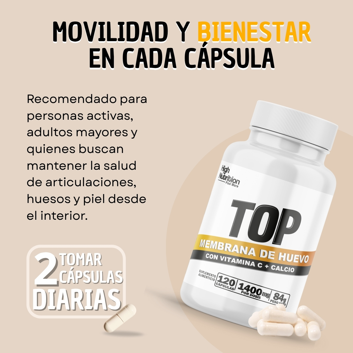Membrana De Huevo + Calcio 120caps - Paul More - Imagen 5