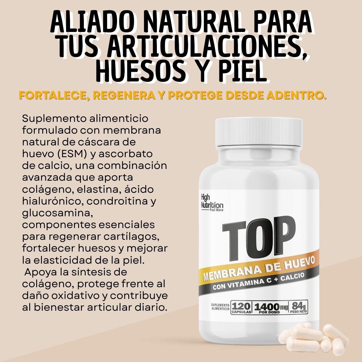 Membrana De Huevo + Calcio 120caps - Paul More - Imagen 6
